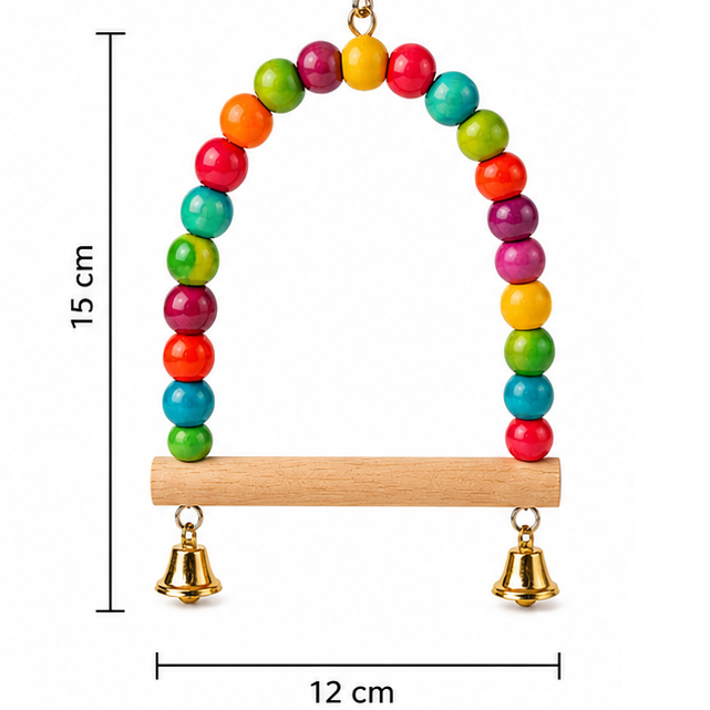 Balanço Colorido para Pássaros com Poleiro de Madeira e Guizos