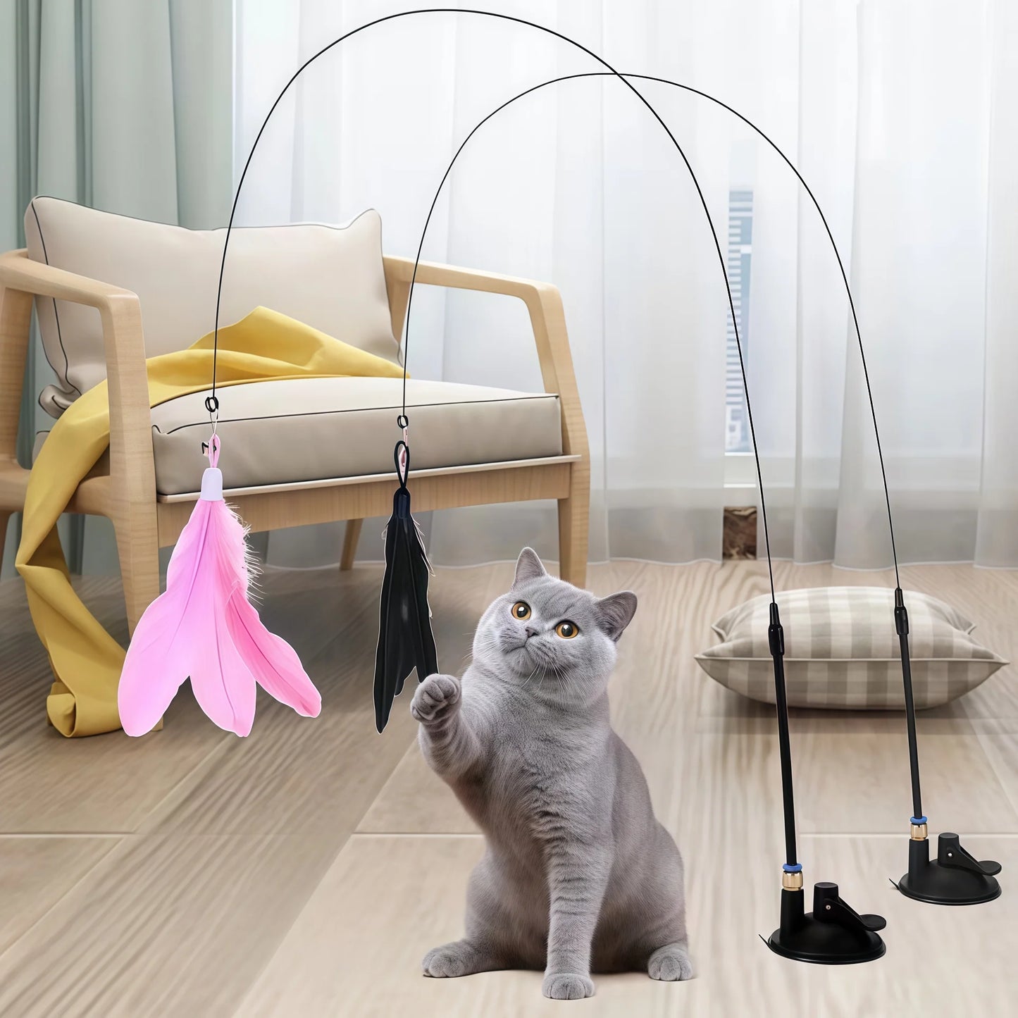 Vara Interativa com Pena para Gatos