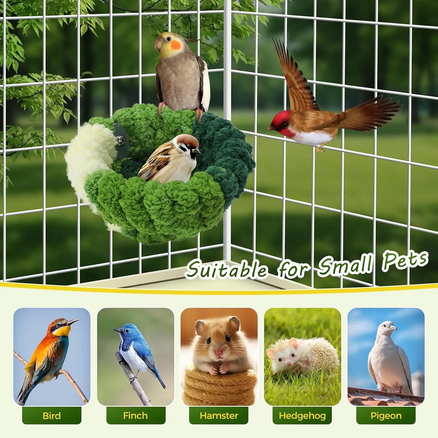 Bird Nest for Cage,Plush Hanging Bird Bed for Parakeet,Breeding Bird House for Conure,Budgie,Cockatiel,Lovebird,Canary,Hamster