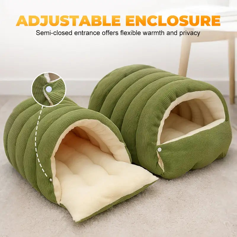 Winter Thermal Plush Cat Bed Winter Warm Enclosed House with Removable Washable Cover for Cats Small Pets Anxiety Relief ﻿