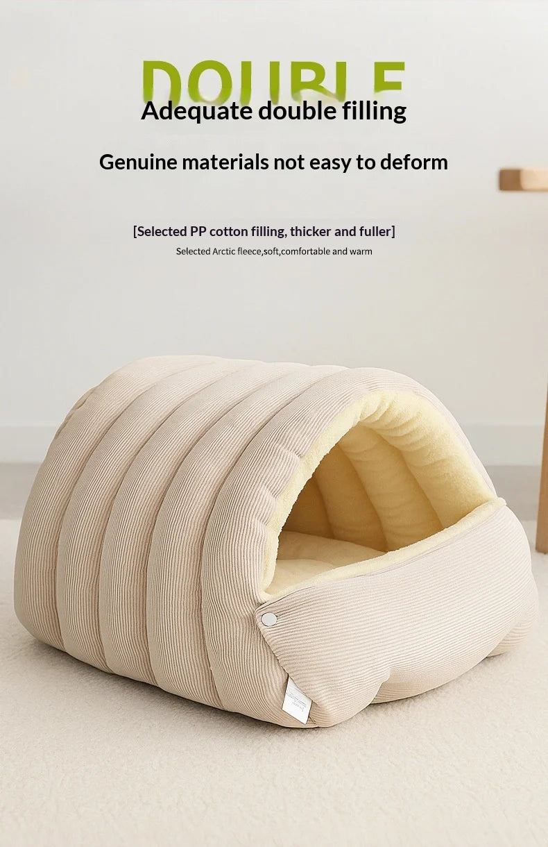Winter Thermal Plush Cat Bed Winter Warm Enclosed House with Removable Washable Cover for Cats Small Pets Anxiety Relief ﻿