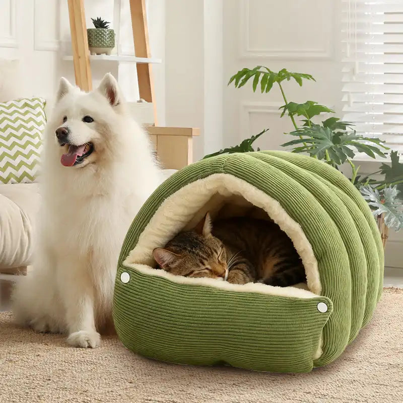 Winter Thermal Plush Cat Bed Winter Warm Enclosed House with Removable Washable Cover for Cats Small Pets Anxiety Relief ﻿