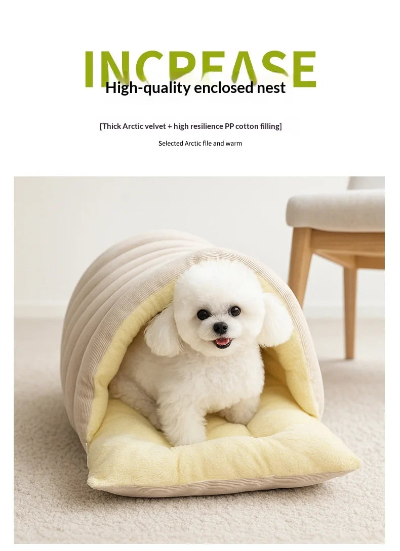 Winter Thermal Plush Cat Bed Winter Warm Enclosed House with Removable Washable Cover for Cats Small Pets Anxiety Relief ﻿