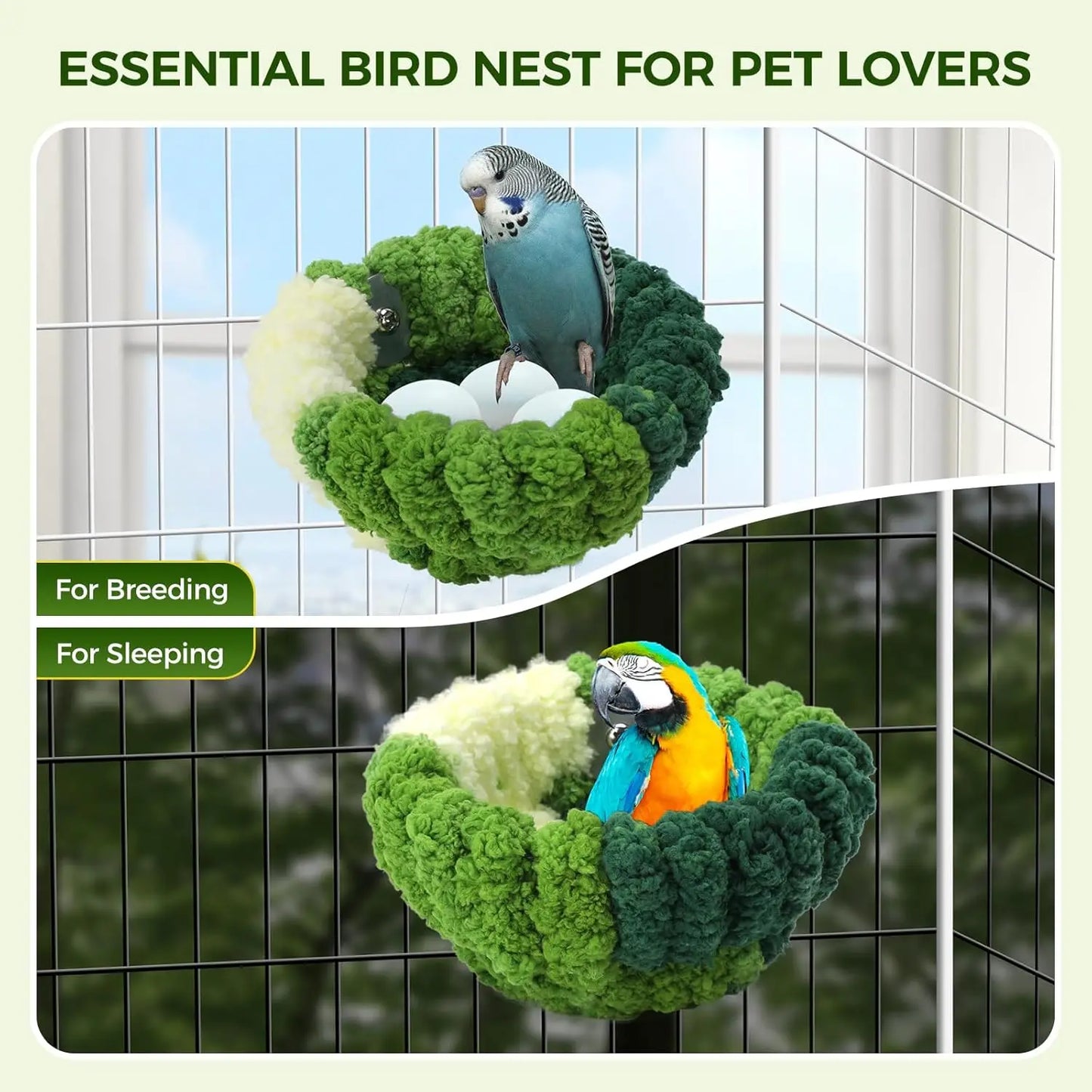 Bird Nest for Cage,Plush Hanging Bird Bed for Parakeet,Breeding Bird House for Conure,Budgie,Cockatiel,Lovebird,Canary,Hamster